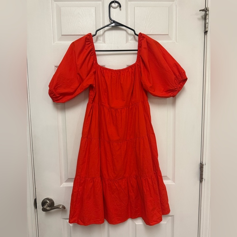 Sim and Sam Orange Tiered Puff Sleeve Mini Dress.